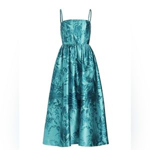 ML Monique Lhuillier Mikado Floral Satin Midi Dress